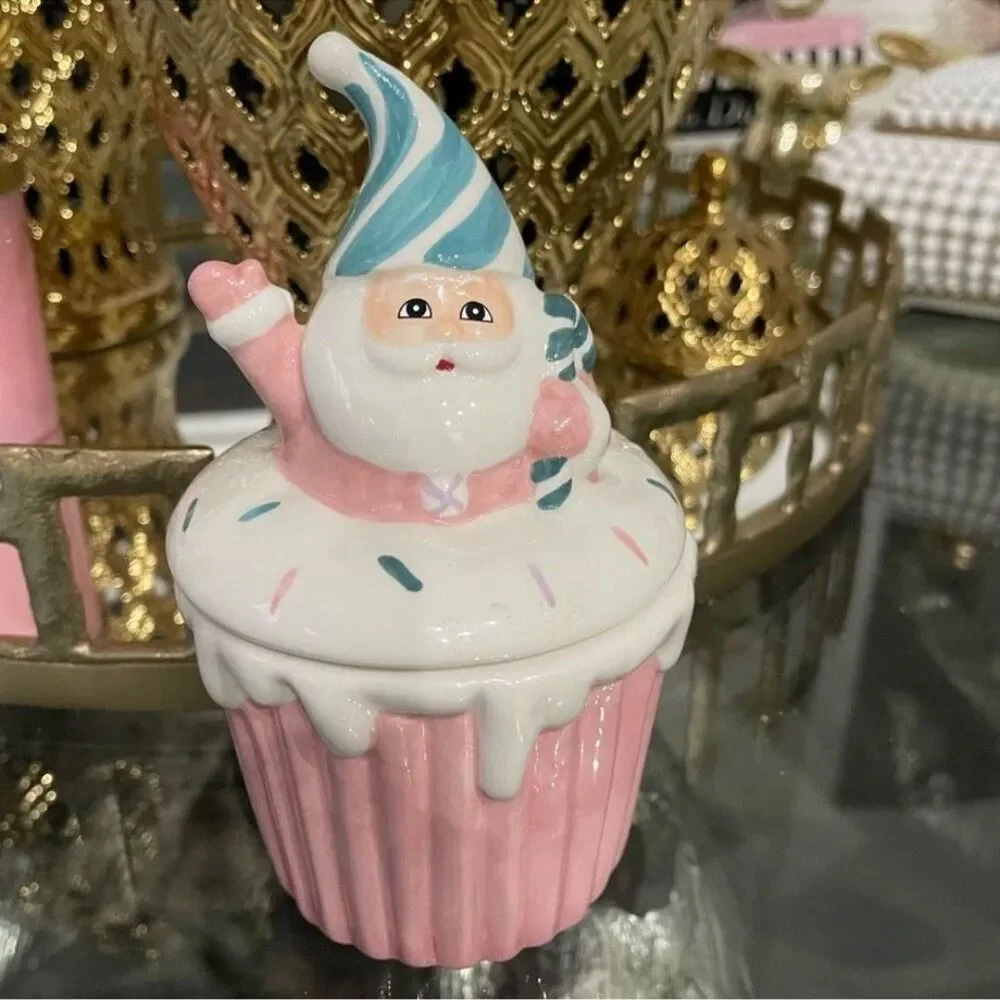 New Pastel Pink and Teal Santa Cupcake Candle